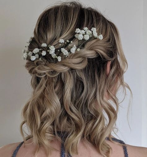 Half-Up Waterfall Braids for Beach Weddings Beach Wave Bridal Hair Half Up, Bride Hair Mid Length, Bride Waves Hair, Waterfall Braid Wedding Hair, Wavy Bridal Hair, Wedding Half Updo, Half French Braids, Waterfall Braid Hairstyle, Waterfall Hairstyle