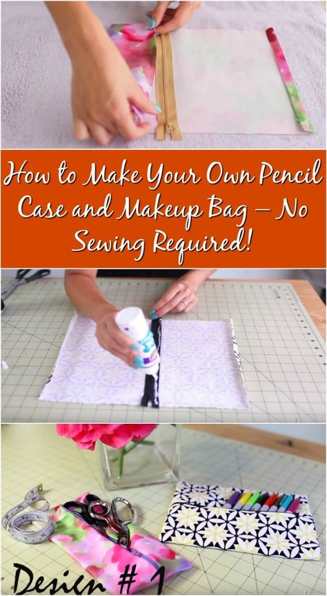 How to Make Your Own Pencil Case and Makeup Bag – No Sewing Required! Diy Makeup Bag Tutorial, Kid Library, Creative Art Crafts, Makeup Bag Tutorials, Makeup Bag Diy, Diy Makeup Organizer, Diy Bags No Sew, No Sew Projects, Bag For Makeup