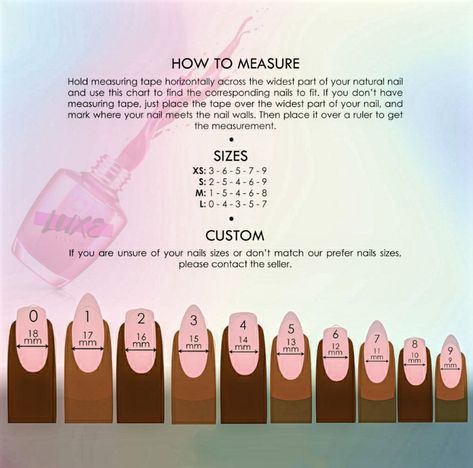 Nail Length Chart, Shape Chart, Press Ons, Nail Length, Nail Sizes, Nail Decals, Nail Kit, Tape Measure, Nail Tech