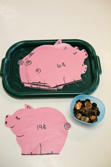 Homeschool Counting Activities, Money Activities For Kids Kindergartens, Henny Penny Preschool Activities, Money Lessons For Kids, Penny Activity Kindergarten, Teaching Kindergarten Money, Pig Math Activities Preschool, Kindergarten Coin Activities, Homeschool Learning