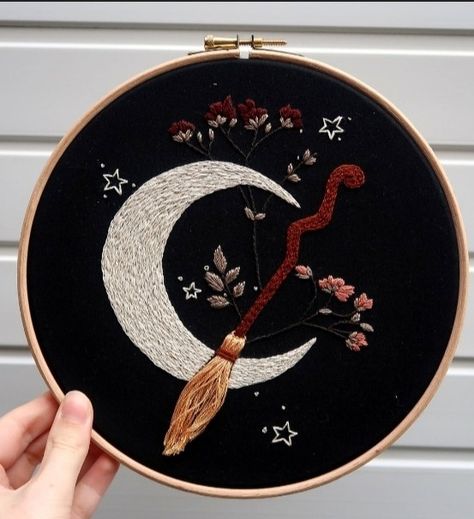 Trippy Embroidery Designs, Pagan Cross Stitch Patterns Free, Wicca Embroidery, Witch Embroidery Ideas, Dark Academia Embroidery, Whimsigoth Embroidery, Witchy Embroidery, Witch Embroidery, Pagan Cross Stitch