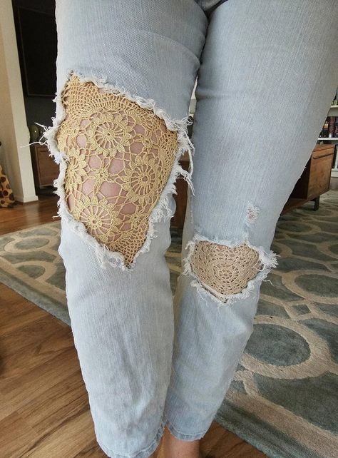 Visible Mending, Simple Embroidery, Crochet Woman, Patched Jeans, Fabric Projects, Hand Embroidery Designs, Long Scarf, Favorite Dress, Upcycle Clothes