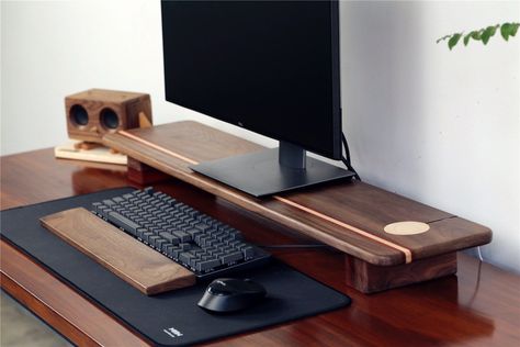 Desktop Riser Monitor Stand, Wooden Computer Stand, Pc Monitor Stand, Desktop Monitor Stand, Wooden Monitor Stand, Monitor Stand Ideas, Diy Monitor Riser, Desk Monitor Stand, Wood Monitor Stand