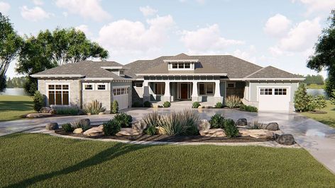 Trayed Ceiling, Advanced House Plans, 2 Bed House, Unique House Plans, Grand Entry, Prairie House, Lake House Plans, Bungalow Style, One Story Homes