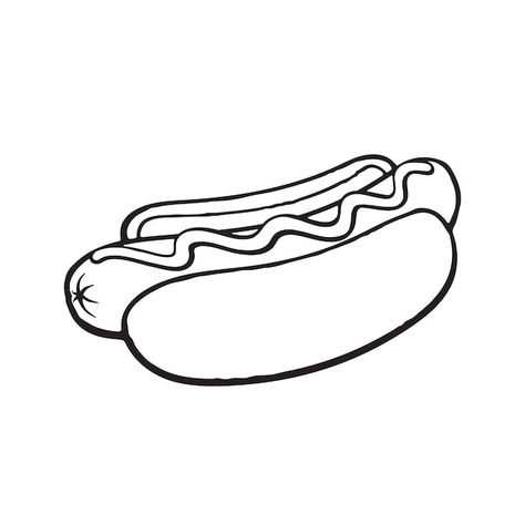 Unhealthy Food Cartoon, Hot Dog Drawing, Hod Dog, Cartoon Sketch, Food Doodles, Hot Dog Stand, Food Cartoon, Dog Sketch, Dog Vector