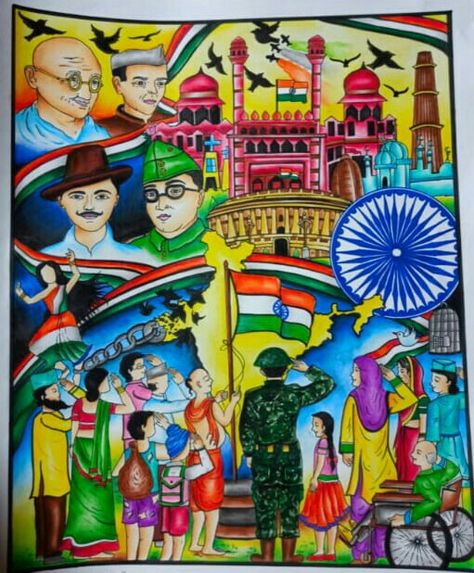 Republic Day Painting Competition, Veer Gatha 4.0 Drawing, Poster On Veer Gatha, Har Ghar Tiranga Drawing Competition, Independence Day Drawing Competition Unique, Republic Day Poster Ideas, Veer Gatha Painting Competition, Veer Gatha Drawing Competition, Pariksha Pe Charcha Poster Drawing