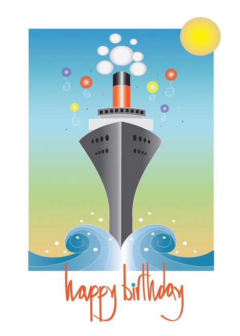 Hand Lettered Birthday for Cruise Line, Ocean Liner with Balloons card Happy Cruising Wishes, Zoo Animals Photos, Birthday Cruise, Cruise Gifts, Vintage Birthday Cards, Happy Birthday Wishes Cards, Ocean Liner, Animals Photos, Birthday Clipart