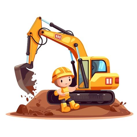 Excavator Sticker, Excavator Vector, Truck Cake, Construction For Kids, Construction Business, Caterpillar, Tractor, Premium Vector, Graphic Resources