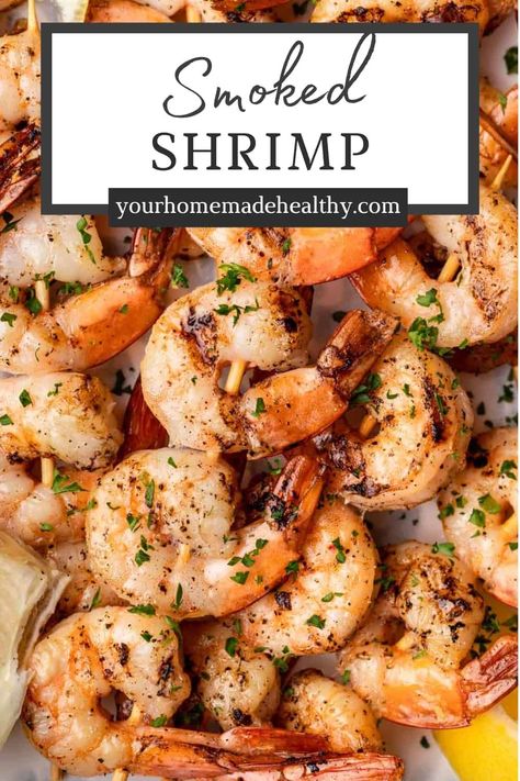 This easy smoked shrimp recipe is the perfect main or delicious appetizer for any occasion. All you need is 4 ingredients, a pellet smoker and 10 minutes to enjoy the best shrimp with a rich, smoky flavor. Smoker Shrimp Recipes, Shrimp On The Smoker, Traeger Shrimp, How To Season Shrimp For Grilling, Smoked Shrimp In Smoker, Smoked Buttery Shrimp, Pellet Grill Shrimp, Grilled Shrimp With Shell On, Smoked Shrimp