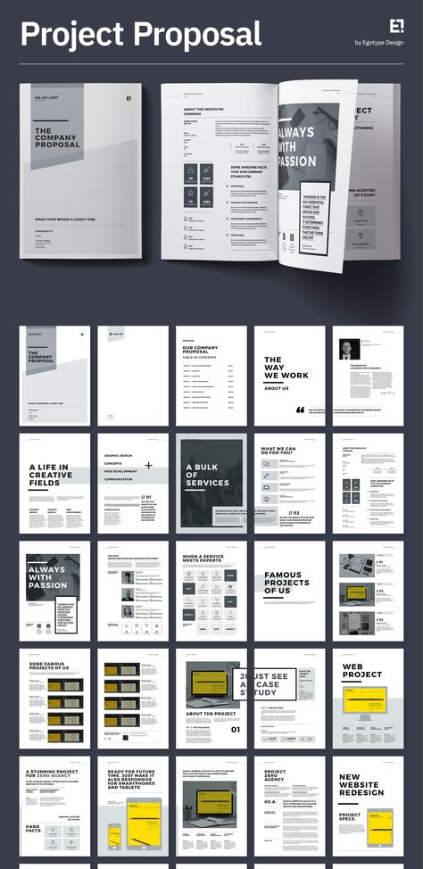 Download Template: https://1.envato.market/EKE5n9 Minimal and Professional Proposal and Portfolio Brochure Template for creative businesses, created in Adobe InDesign, Microsoft Word, Apple Pages and Affinity Suite (Affinity Publisher, Affinity Designer and Affinity Photo) in International DIN A4 and US Letter format. Proposal Design Layout Creative, Affinity Publisher, Proposal Brochure, Corporate Fonts, Proposal Cover, Best Proposals, Design Proposal, Brand Manual, Proposal Design