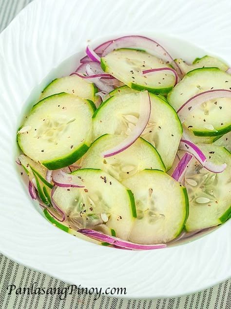 This is an easy and quick Cucumber Salad recipe that makes use of fresh cucumber and a few common ingredients that are readily available in your pantry. This healthy recipe is very easy to follow and won’t take much of your time. Quick Cucumber Salad, Healthy Cucumber Salad, Vinegar Cucumbers, Philippines Recipes, Cucumber On Eyes, Cucumber Salad Recipe, Cool As A Cucumber, Fresh Cucumber, Cucumbers And Onions