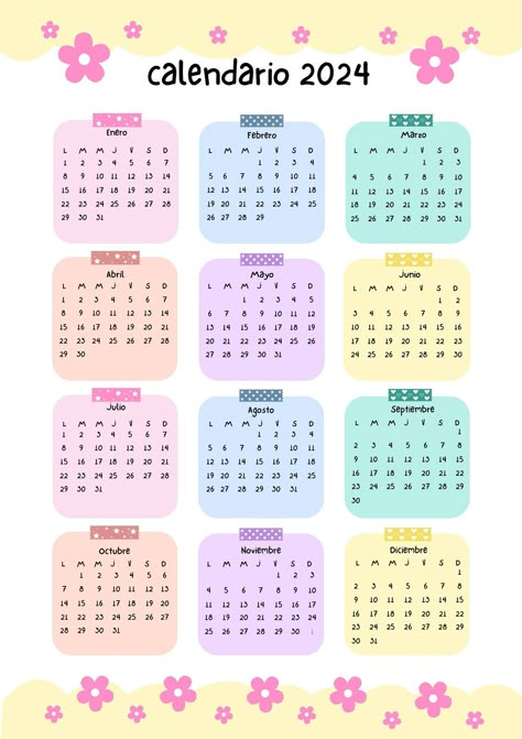 Documento A4 calendario 2024 infantil colorido pastel - Templates by Canva Modern Calendar, Creative Calendar, Vintage Calendar, Coloring Calendar, Cute Calendar, Diy Calendar, Home Decor Idea, Custom Calendar, Beautiful Notes