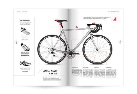 Vie Magazine by Caitlin Workman, via Behance Bike Magazine, Brochure Design Layout, Brochure Layout, Publication Design, Catalog Design, Web App Design, Magazine Layout, Bike Design, Board Design