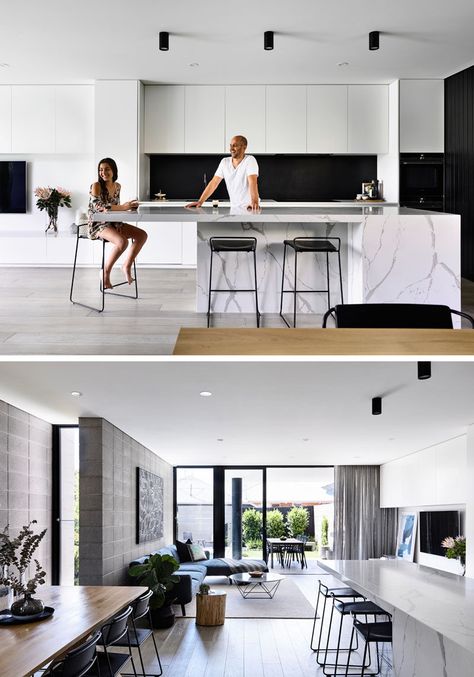 Black Backsplash, Interior Minimalista, Kitchen Island With Seating, Design Websites, Island With Seating, Decor Minimalist, Minimalist Kitchen, Black Kitchens, Minimalist Interior