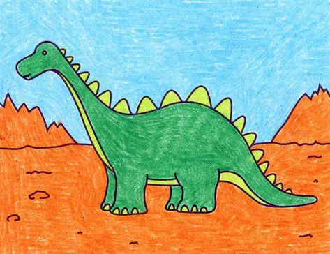 How to Draw an Easy Dinosaur · Step by Step Drawing Lesson for Kids Dinosaur Tutorial, Draw A Dinosaur, Easy Dinosaur Drawing, Dino Drawing, Dinosaur Family, Drawing Lessons For Kids, Dinosaur Drawing, Directed Drawing, Drawing Ideas Creative