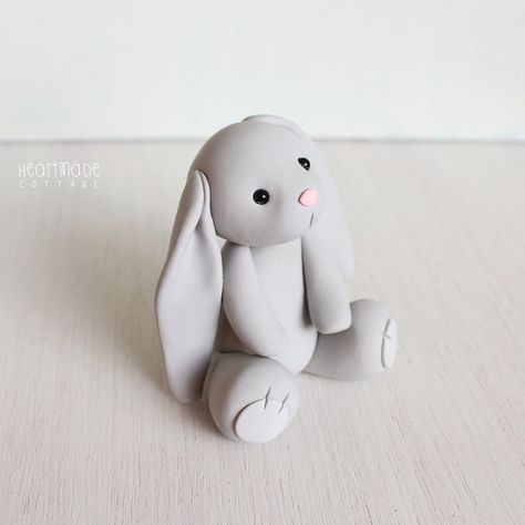 Fondant Rabbit, Gray Cake, Bunny Clay, Cake Bunny, Gray Bunny, Clay Cake, Bear Cake Topper, Rabbit Cake, Fondant Baby