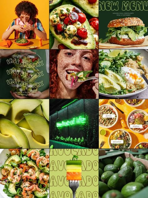 Organic Food Instagram Feed, Food Business Instagram Feed Layout, Restaurant Feed Ideas, Instagram Grid Layout Ideas Restaurant, Mexican Restaurant Instagram Feed, Healthy Restaurant Branding, Food Collage Aesthetic, Healthy Restaurant Design, Healthy Food Restaurant