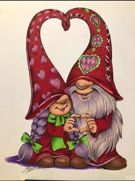 Gnome Couple Tattoo, Gnome Couple Drawing, Christmas Knomes Drawing, Christmas Gnome Drawing, Christmas Gnomes Drawing, Gnomes Drawing, Gnome Drawings, Gnomes Art, Gnome Drawing