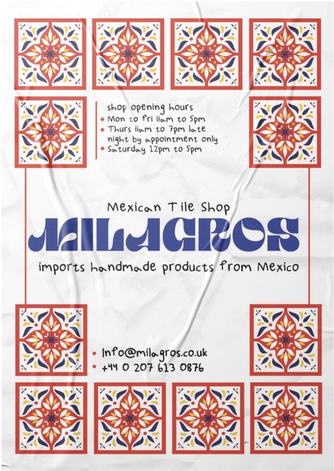 A poster in the technique of graphic design using graphic elements. In a bright, but at the same time minimalistic style, which reflects both the unique flavor of Mexico and the amazing appearance of a historically integral part of its architecture - tiles Poster Series Design, Mexican Store, Mexican Graphic Design, Designer Tiles, Mexican Tile, Minimalistic Style, Poster Series, Graphic Elements, I Made It