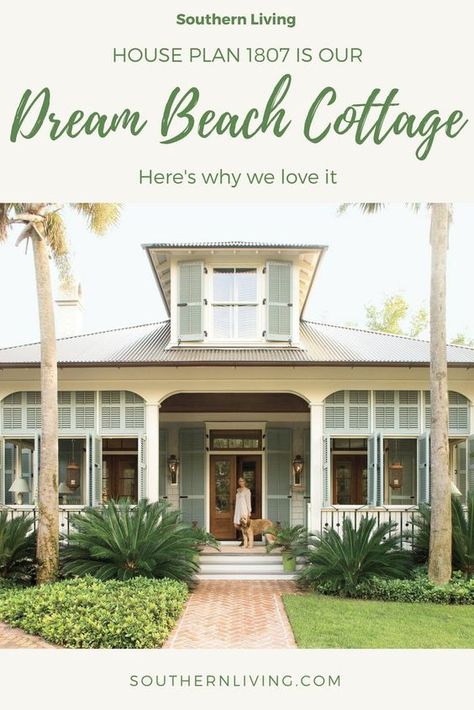 Tropical Cottage Exterior, Southern Living Coastal House Plans, Southern Beach House Exterior, Beach House With Wrap Around Porch, Bahamian Beach House, Florida Beach Cottage Exterior, Small Coastal Homes Exterior, Southern Coastal Homes Exterior, Beach Cottage Plans Coastal Homes