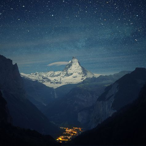 Switzerland Alps Mountains Night Beautiful Landscape #iPad #Pro #wallpaper Switzerland Wallpaper, Matterhorn Mountain, Star Valley, Mountain Wallpaper, Wallpaper Tumblr, Winter Light, Mountain Town, Zermatt, Stars At Night