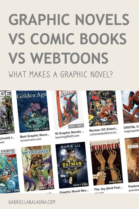 Confused on the term graphic novel vs comic book? Find out how they differ, standard sizes, and popular titles. Share this with friends who are new to graphic novels, so they can understand the difference as well! Comic Panelling, Webtoon Recommendations, Webtoon Canvas, Complex Art, Will Eisner, Marie Lu, Speech Bubbles, Short Comics, How To Make Comics