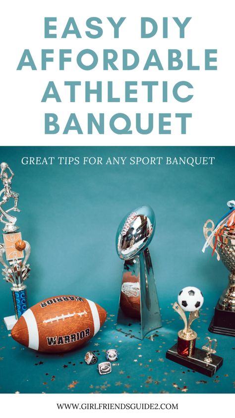 Cheer And Football Banquet, Easy Banquet Centerpieces, Middle School Sports Banquet, End Of Season Football Banquet, End Of Year Sports Banquet Ideas, Athletic Banquet Ideas, Senior Banquet Ideas, Sports Banquet Centerpieces Diy, Sports Banquet Food Ideas