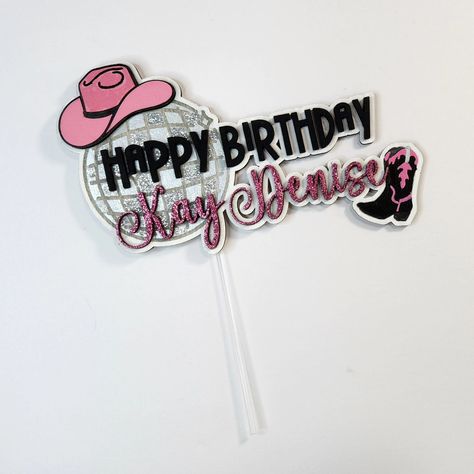 ✨ Saddle up and shine! ✨ Wishing Kay Denise a fabulous birthday with this Disco Cowgirl cake topper in pink, black, and silver glitter! 🎉 Plus, a custom keychain to match her sparkle. Thanks to my GRL @heyitskaydenise for her order! Swipe for cake reveal ➡️ #DiscoCowgirl #BirthdayVibes #CustomCreations Disco Cowgirl Cake, Cake Reveal, Cowgirl Cake Topper, Cowgirl Cake, Cowgirl Cakes, Disco Cowgirl, Fabulous Birthday, Custom Keychain, Black And Silver