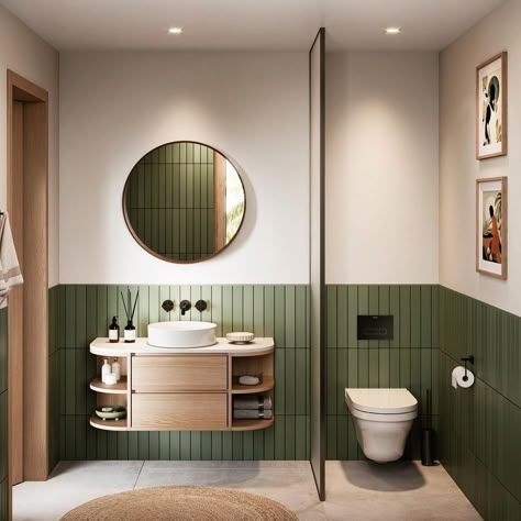 Classic Bathroom Ideas, Green Tile Bathroom, Life Is Art, Bilik Air, Restroom Design, Art Live, Villa House, Washroom Design, Bathroom Redesign