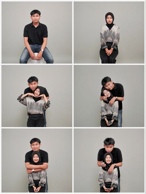 Self Photoshoot Couple, Self Studio Photoshoot Ideas Couple, Selfphoto Studio Ideas, Gaya Foto Couple Studio, Foto Studio Ideas, Foto Studio Couple Casual, Outfit Foto Studio, Photo Box Couple, Photo Box Couple Pose