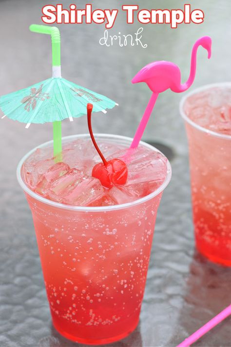 The Shirley Temple Drink is always a big hit! Easy to make and the perfect party drink for kids and adults all year round.  www.kidfriendlythingstodo.com Shirley Temple Drink For Kids, Fun Kids Drinks, Shirley Temple Mocktail, Kids Drinks Party, Classroom Recipes, Shirley Temple Recipe, Pool Party Drinks, Shirley Temple Drink, Birthday Party Drinks