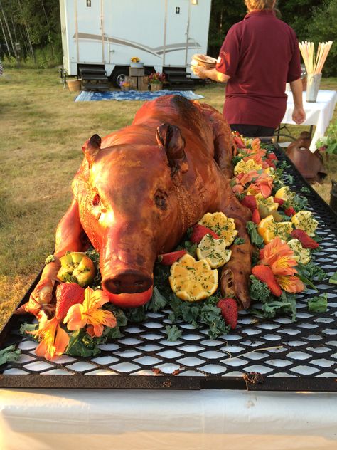 Roasted pig for pickin at our farm wedding Pig Roast Wedding, Food Side Dishes, Pig Roast Party, Roasted Pig, Bbq Competition, Pig Pickin, Ground Beef And Cabbage, Party Sides, Hawaiian Bbq