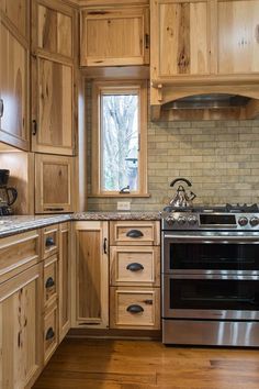 Rustic Hickory Kitchen, Rustic Hickory Cabinets, Hunting Shack, Hickory Kitchen Cabinets, Hickory Kitchen, Frame Kitchen, Hickory Cabinets, Kitchen Countertops Laminate, Brown Kitchen Cabinets