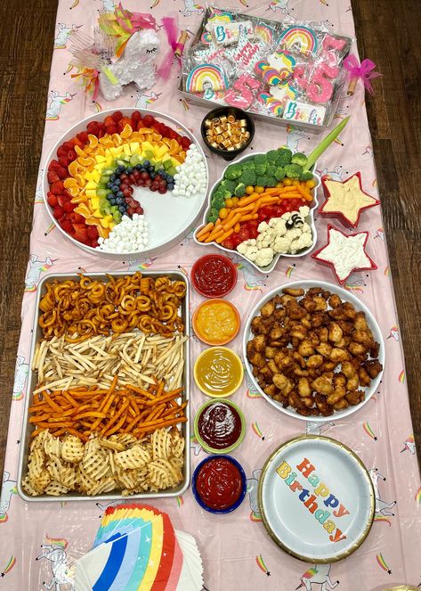 Unicorn Party Food, Rainbow Unicorn Birthday Party, Magic Birthday, Birthday Snacks, Birthday Party Snacks, Unicorn Themed Birthday Party, Rainbow Unicorn Birthday, Unicorn Birthday Party, Kids Party Food