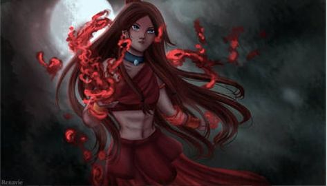 Katara bloodbending with red blood by the full moon of the night from Avatar The Last Airbender Katara Bloodbending Fan Art, Katara Fanart Bloodbending, Bloodbending Katara, Bloodbending Aesthetic, Katara Bloodbending, Blood Bender, Water Bending, Tribe Fashion, Writing Reference