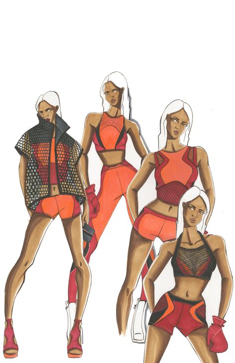 Women's Activewear Fashion Illustration by Cheryl DesVignes for MICHI Athleisure Fashion Illustration, Active Wear Illustration Sketch, Sport Outfits Drawing, Sportswear Fashion Illustration Sketches, Sporty Fashion Illustration, Fashion Illustration Sportswear, Sport Fashion Illustration, Sportswear Design Sketch, Athleisure Illustration