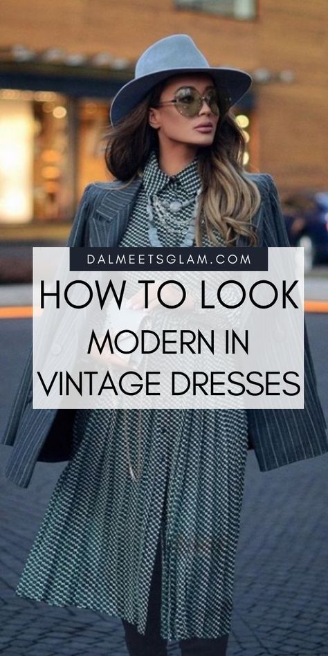 Love vintage style? Use these tips to style your vintage dresses and look modern | Vintage Style | Vintage Dresses | Vintage Outfits | Vintage Style Outfits | Classy Vintage Outfits How To Dress Vintage Outfits, Vintage Styles For Ladies, Vintage Look Outfit Retro, Modern Vintage Style Outfits, Simple Vintage Outfits, 20s Fashion Aesthetic, Vintage Outfits Classy 1950s, Vintage Outfits Classy Modern, Vintage Outfits Classy Retro