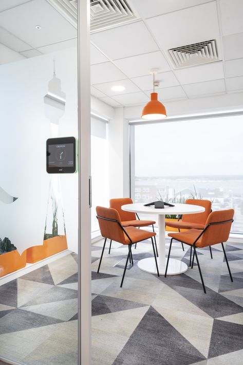 #office #interior #fitout #lighting #reception #meeting room #orange #planting Office Orange Design, Office Interior Design Orange, Orange Office Interior, Orange Office Design, Orange Office Decor, Modern Meeting Room, Meeting Room Design Office, Orange Office, Conference Room Design