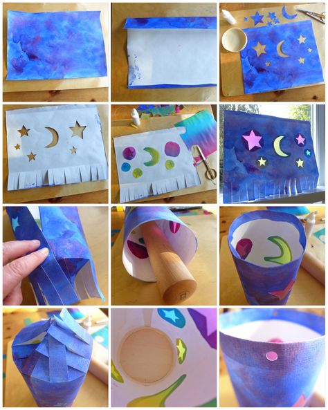 Diy Lanterns For Kids, Watercolour Moon, Lantern Making, Sky Lantern, Little Lamp, Star Lantern, Festival Of Light, Hanukkah Crafts, Lantern Craft