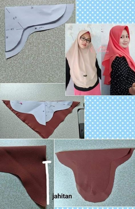 ပုဝါ Pattern, Hijab Sewing Pattern, Hijab Pattern, Islamic Fashion Dresses, Projek Menjahit, Clothing Store Displays, Girls Clothes Patterns, Hijab Designs