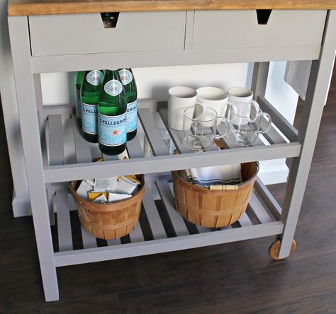 DIY IKEA Coffee Cart - Charmed Crown Blog English Basement, Kitchen Hack Decor, Ikea Kitchen Hacks, Kitchen Renovation Diy Ideas, Ikea Coffee, Coffee Bar Cart, Perfect Apartment, Ikea Hack Kitchen, Ikea Kitchen Island