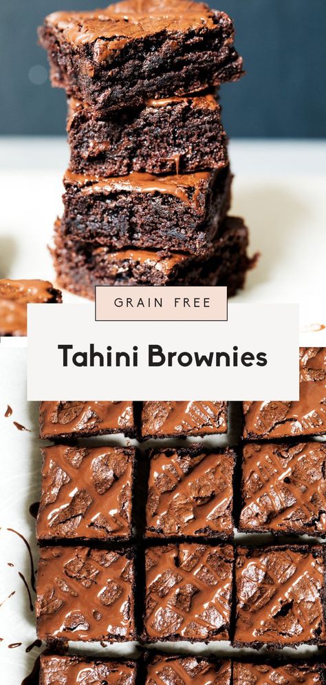 These grain free tahini brownies are the best brownies I've ever eaten! They're decadent, fudgy, easy to make and just so happen to be gluten free and paleo-friendly. You'll never go back to another brownie recipe again! #brownies #baking #glutenfreedessert #healthydessert #dessert Brownies No Butter, Tahini Brownies, Grain Free Brownies, The Best Brownies, Against All Grain, Grain Free Desserts, Ambitious Kitchen, Cake Chocolat, Paleo Chocolate