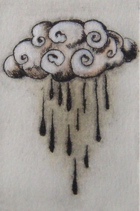 Nature Tattoo Drawings, Whimsical Tattoo Designs, Whimsical Tattoo Ideas, Rain Cloud Tattoos, Whimsical Art Drawings, Drypoint Print, Whimsical Tattoo, Whimsical Drawings, Rain Tattoo