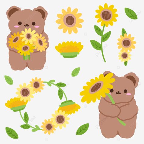 Bear Stickers Kawaii, Cute Bears Sticker, Cute Bear Drawings Korean, Cute Bear Stickers Printable, Bear Stickers Printable, Hoppang Korean Bear, Stickers Of Flowers, Kawaii Bear Stickers, Korean Bear Stickers