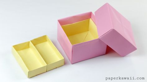 Origami 2 Tier Box Tutorial - Toolbox with Lift-out Tray via @paper_kawaii Origami Box Tutorial, Paper Kawaii, Box Origami, Crea Fimo, Origami Decoration, Origami Bookmark, Origami Videos, Origami Love, Origami And Kirigami