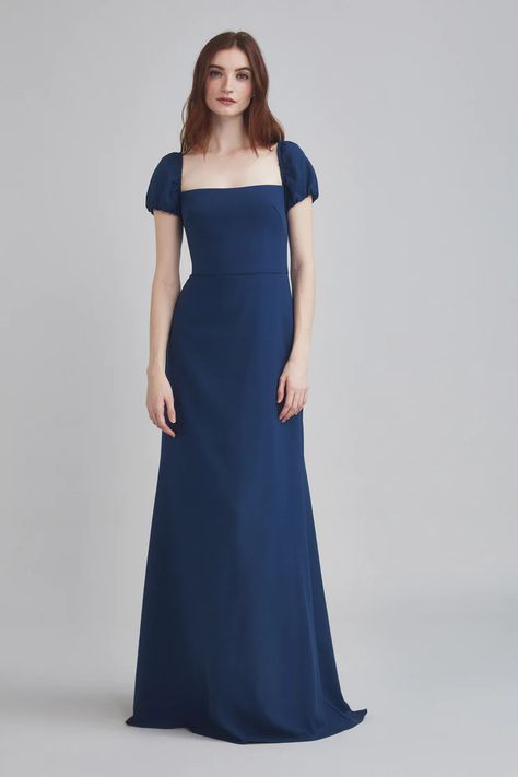 French Blue Amsale Bridesmaid Dresses, Amsale Bridesmaid, Amsale Dress, Dress With Square Neckline, Elegant Outfit Classy, French Dress, Grad Dresses, Gowns With Sleeves, French Blue