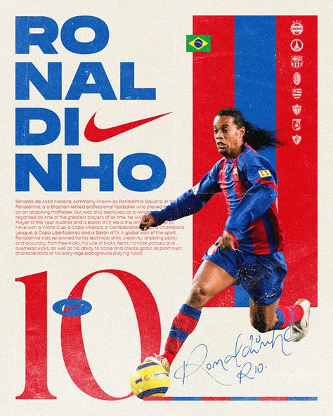 Retro Football Poster, Retro Sports Design, Ronaldinho Poster, Iconic Football Moments, Football Design Poster, Sport Graphic Design, Football Poster Design, Poster Styles, Football Graphic Design