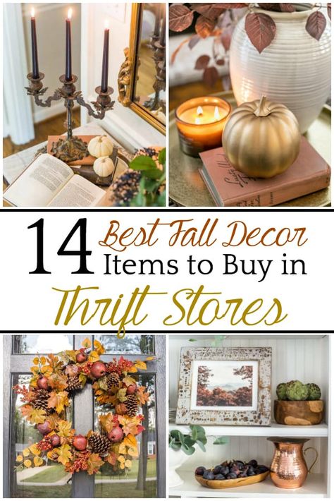 14 Best Fall Decor Items to Buy in Thrift Stores - Bless'er House Thrift Decor, Vintage Fall Decor, Thrift Store Decor, Wooden Salad Bowl, Items To Buy, Painting Shower, Budget Home Decorating, Amber Glass Jars, Vintage Fall