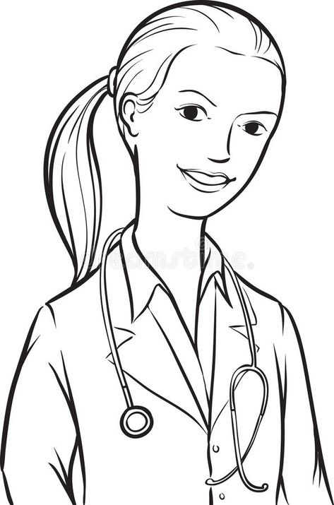 Doctor Sketch Drawings, Doctor Black And White, Presentation Drawing, Woman Doctor, Animation Illustration, Line Vector, Silhouette Stencil, Female Doctor, Free Illustration