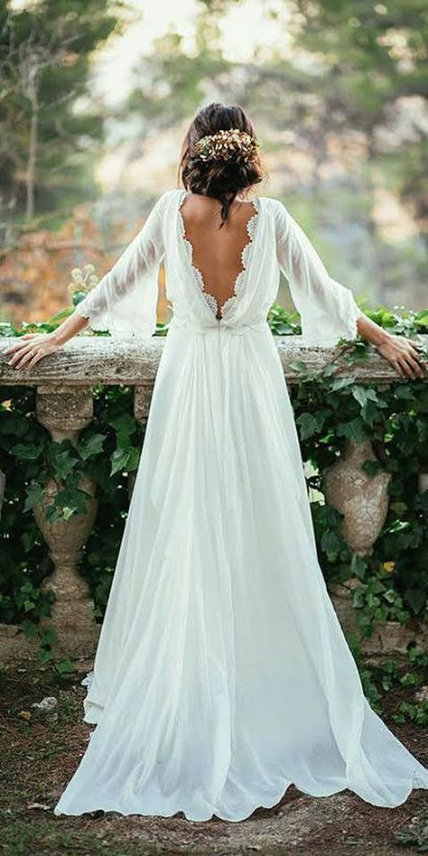 Totally Unique Fashion Forward Wedding Dresses ❤ See more: http://www.weddingforward.com/fashion-forward-wedding-dresses/ #weddings Backless Lace Wedding Dress, Long Sleeve Bridal Gown, Pnina Tornai, Chiffon Wedding Dress, Back Wedding Dress, Backless Wedding, فستان سهرة, Long Sleeve Wedding, Backless Wedding Dress